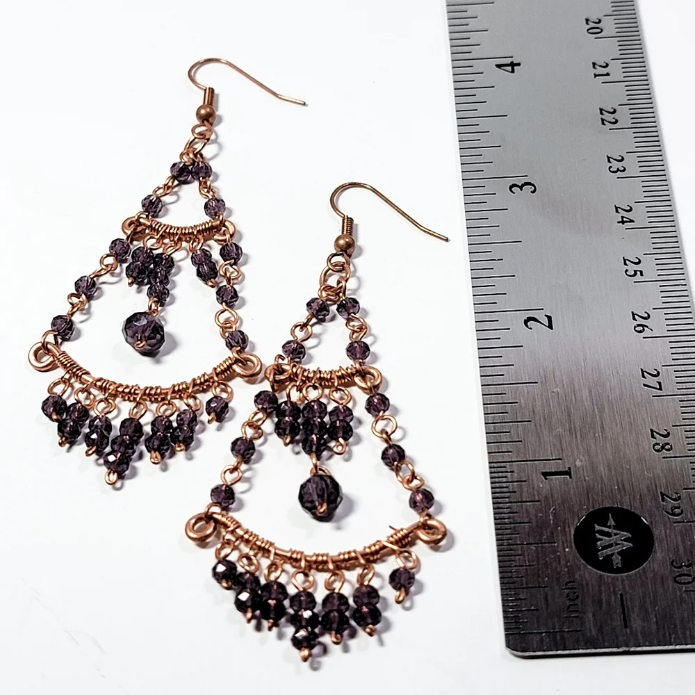 Handcrafted Copper & Amethyst Crystal Chandelier Earrings - Picture 6 of 6